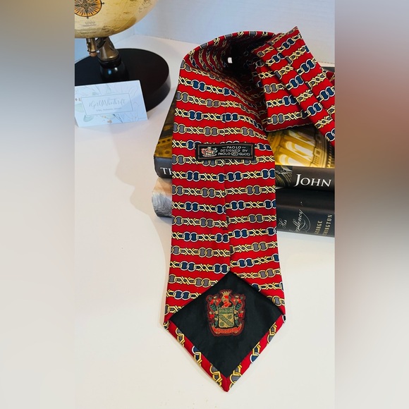 PAOLO by PAULO GUCCI Necktie 100% Silk HORSE BIT Hand Finished Italy Red 3x58.5” - Picture 13 of 13